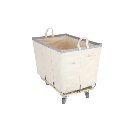 Steele Canvas Basket 8 BU Permanent Truck Natural Canvas w/Grey Vinyl - 5in Casters 2 Swivel 2 Rigid 938CNATVGRYW5